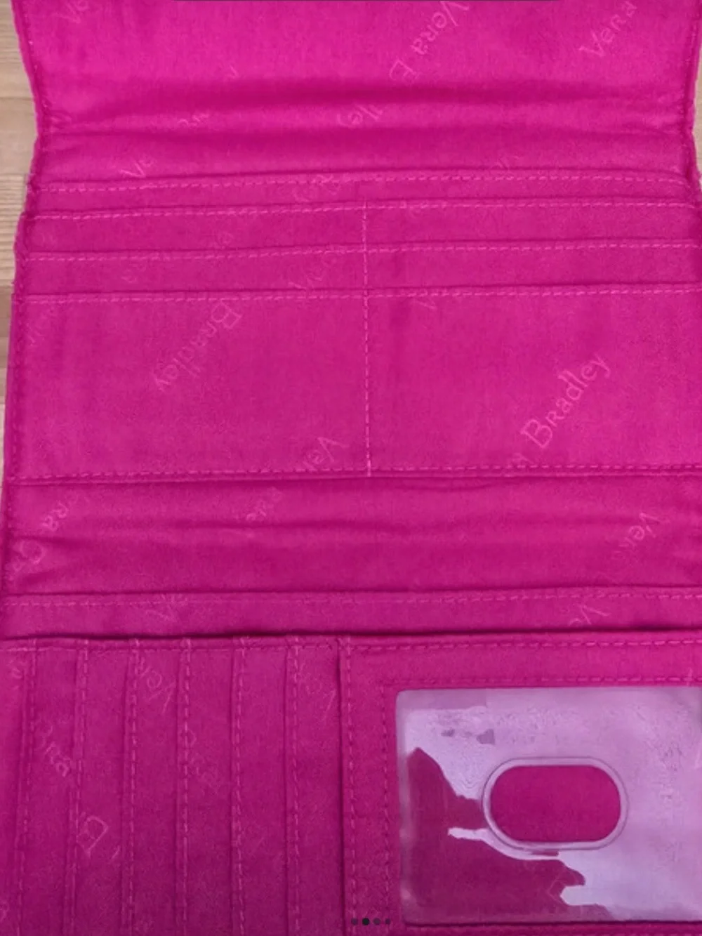 Vera Bradley Trifold Wallet In A Hot Pink Microfiber With Diamond Quilting. - Picture 2 of 4